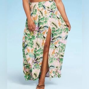 Women's Smocked Waist Double Slit Maxi Skirt Cover Up Dress - Kona Sol